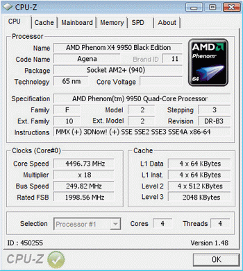 AMD phenom X4 9950 Black edition new record 4.5Ghz